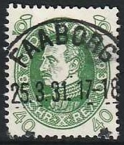 FRIMÆRKER DANMARK | 1930 - AFA 195 - Chr. X 60 år 40 øre grøn - Lux Stemplet Faaborg
